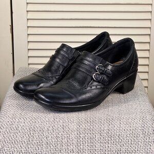 Earth Origins Carma 5 Black Leather Wingtip Slip On Square Toe Comfort Shoe Sz 7